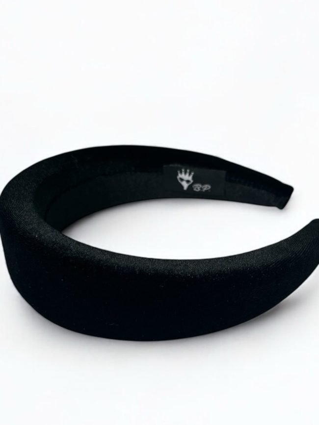 Cerchietto per capelli donna in velluto, con bombatura alta (Nero)