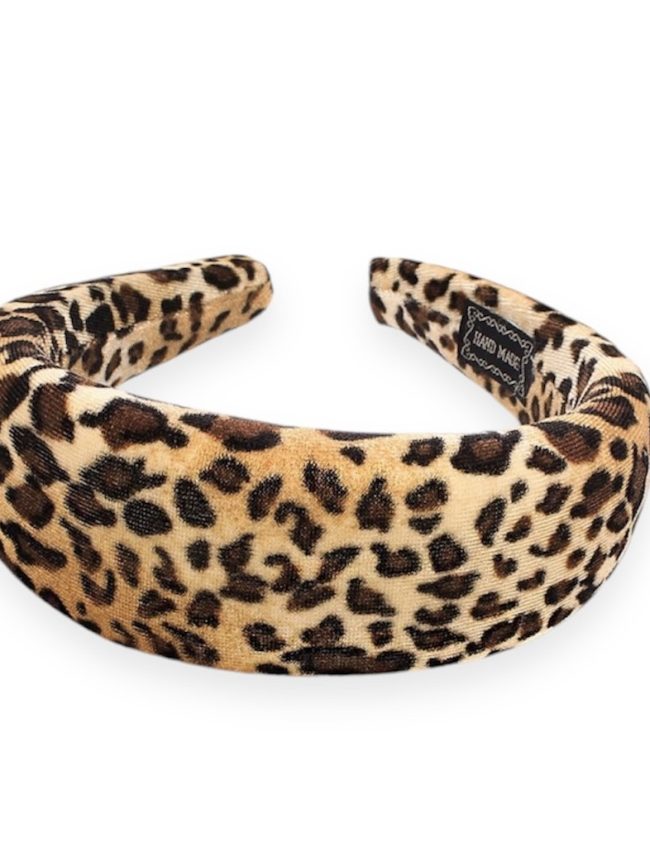 Cerchietto per capelli donna in velluto, con bombatura alta (Leopardato 1)
