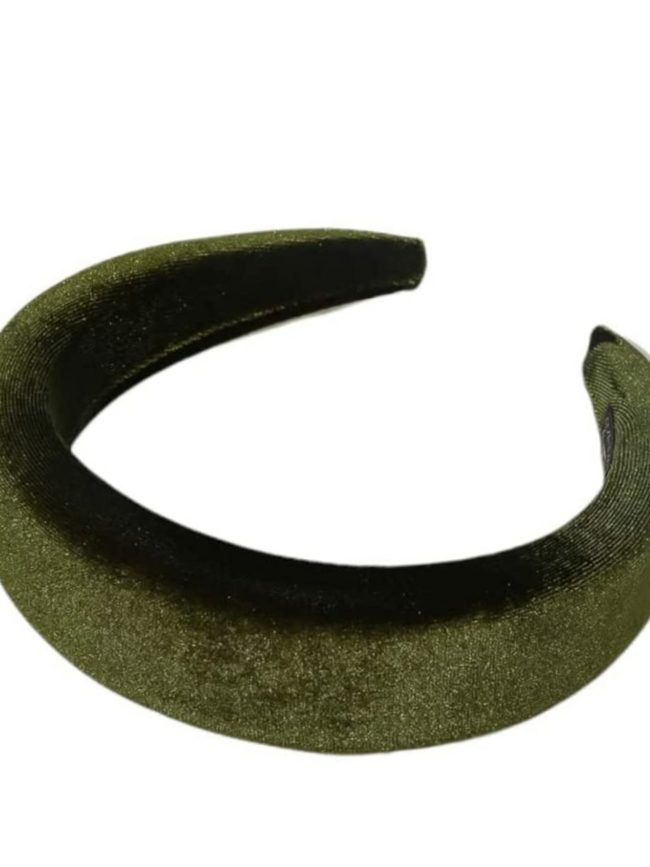 Cerchietto per capelli donna in velluto, con bombatura alta (Verde militare)