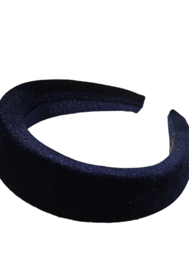 Cerchietto per capelli donna in velluto, con bombatura alta (Blu navy)