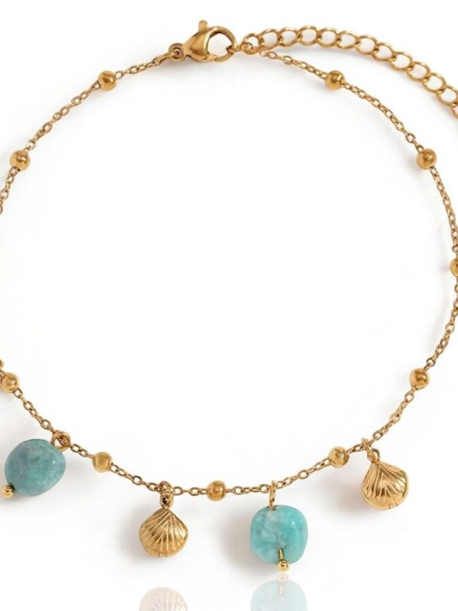 Cavigliera donna con perle colorate (Acciaio inossidabile Gold)