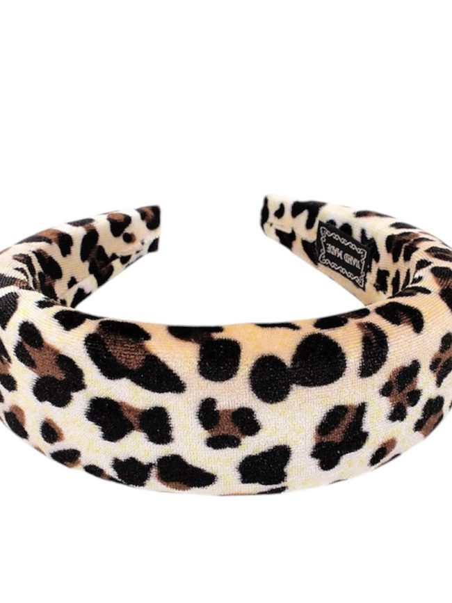Cerchietto per capelli donna in velluto, con bombatura alta (Leopardato 2)